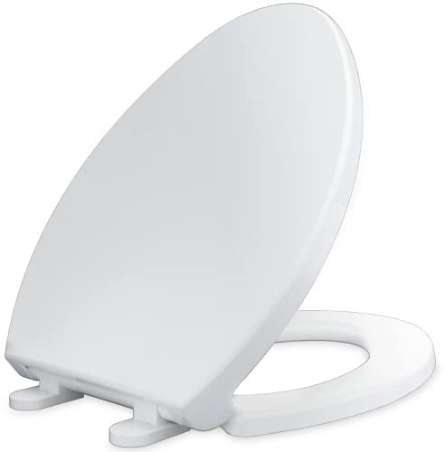 CYRRET Elongated Toilet Seat Slow Close, Easy to Install and Clean, Durable Plastic, White, Replacement Toilet Seats, Fits Standard Elongated, Obling or Oval Toilets