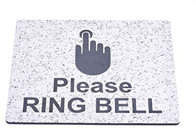 Targhetta adesiva Si prega di suonare il campanello, con inciso Simbolo Universale e Testo.