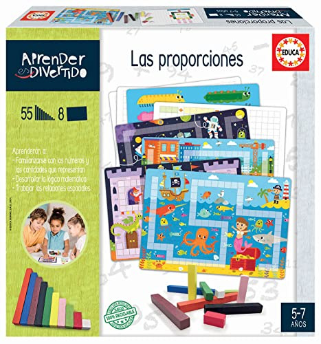 Educa - Aprender es Divertido, Las Proporciones, Juego Educativo con Regletas Matemáticas Manipulativas Donde aprenderán la relación Entre números y Proporciones, para niños y niñas, 5 años (19097)
