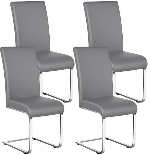 Yaheetech Esszimmerstühle 4er Set Schwingstuhl hohe Rückenlehne, Hellgrau | Moderner Küchenstuhl, Ergonomischer Freischwinger mit Metallgestell, Kunstleder, für Küche, Esstisch, 135 kg belastbar