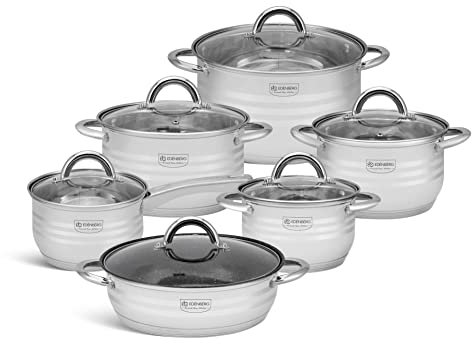 EDENBERG 12 TLG Topfset Induktion, Edelstahl Kochtopf Set Induktion | Induktions Töpfe Set, Töpfe Induktion, Kochtöpfe für Induktionsherd | Topfset Edelstahl, Kochtopfset, Topfset induktionsgeeignet