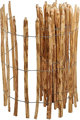 Recinzione Nocciola Lunghezza 5 m - Spazio 4-5 cm - Elegante Recinzione in Paletti - Steccato a Rullo Legno - Decorazione per Giardino