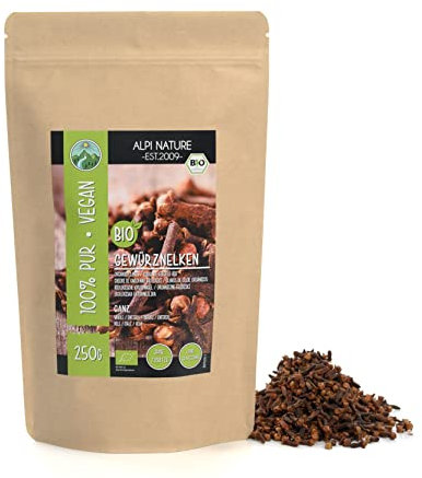 Alpi Nature Clavos de Olor Orgánicos Enteros 250g, Clavo de Olor Entero para Cocinar y Hornear