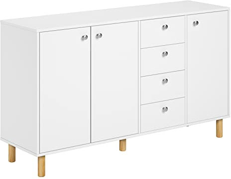 FirFurd 140cm Sideboard Kommode Küchenschrank Buffetschrank, mit 3 Türen und 4 Schubladen, für Küche, Wohnzimmer, Esszimmer, 140x40x80cm, weiß