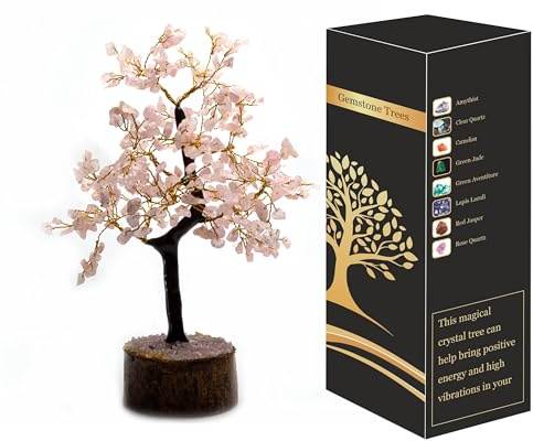 Wonder Care Árbol de cristal de cuarzo rosa para energía positiva y decoración del hogar, árbol de dinero de cuarzo rosa para decoración de Feng Shui (300 cuentas)