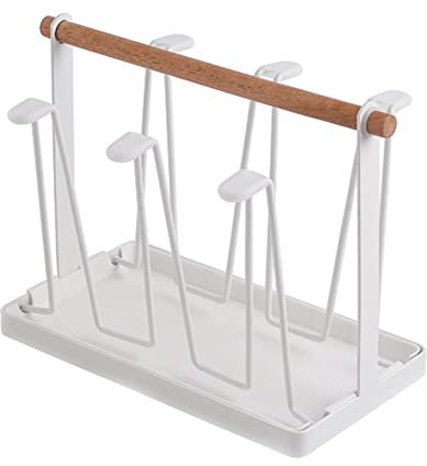 Hniuyun Bottle Drying Rack, Cup Drying Rack Stand with Drain Tray, Metal Drying Organizer for 6 Cups or Mugs (White)