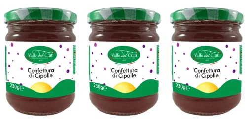 Valle del Crati Zwiebelmarmelade | Italienische Süß-saure Sahne aus roten Zwiebeln für Fleisch, Käse und Rezepte | Italienisches Gewürz | 3 Glas à 230 g