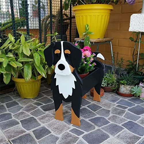 moaupr Cute Dog Flower Pots Outdoor, Animal Shaped Planter, Wooden Planter Boxes for Garden Flowers Succulent Planter, Home Garden Decoration (Color : Bernese Mountain Dog)