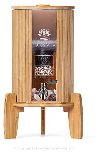 Lotus Vita Glas-Wasserspender mit Filter Natura Plus 4 Liter - Bambus und Edelstahl - 4 Stufen Filter