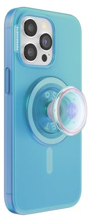PopSockets Custodia per iPhone 15 Pro Max con impugnatura rotonda compatibile con MagSafe®, custodia per iPhone 15 Pro Max, compatibile con ricarica wireless, blu opalescente