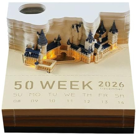Bloc-notes 3D, Bloc-notes De Calendrier De Bureau 2026, Bricolage De Bureau Créatif, Cadeau De Sculpture De Papier (Calendrier hebdomadaire avec LED)