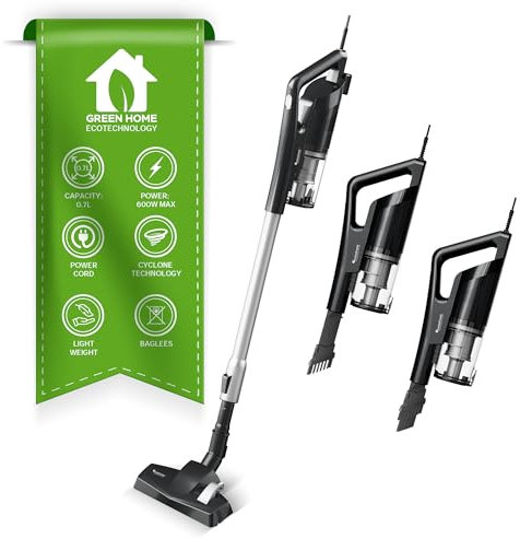 TurboTronic By Z-LINE 600W Stabsauger beutellos mit 5 Meter Kabel Stielstaubsauger Boden Staubsauger mit waschbaren Filter Handstaubsauger Bodensauger