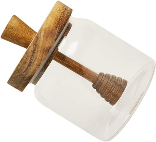 RRMMAN Barattolo di Vetro Con Coperchio e Mestolo - Contenitore Trasparente per Miele Con Cucchiaio e Coperchio in Legno