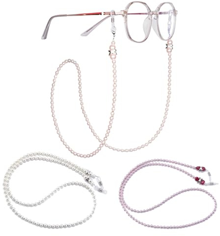 TRKETK 3 Piezas Cadena de Gafas con Cuentas, Cadena de Retención de Gafas de Sol Cadena de Gafas de Perlas Cordón para el Cuello de Gafas Antideslizantes Correa de Gafas con Cuentas Perlas Imitación