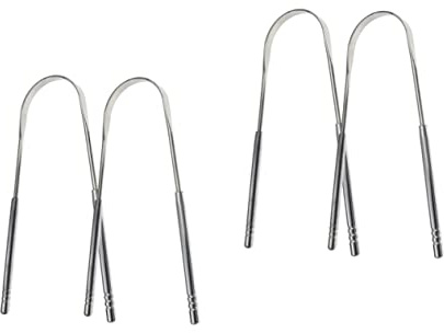 FOMIYES 4 Pz Pulisci-lingua spazzolini da denti spatola inossidabile tongue scraper raschietto lingua scovolini dentali utensili strumento per raschiare la lingua pulisci lingua portatile