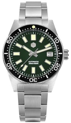 watchdives San Martin Reloj Hombre 62mas SN007GB, 39mm 20Bar Reloj de Buceo NH35 Reloj de Pulsera Automático Mecánico de Lujo Impermeable de Buceo