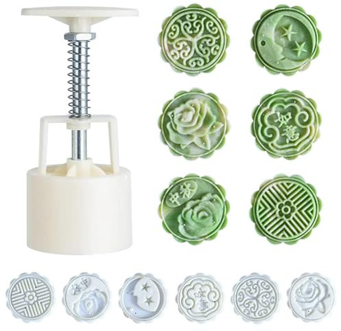 Mooncake Mould 50g Small Mooncake Press Mould with 8 Cookie Stamps Flower Mooncake Mould Maker Mid-Autumn Festival Hand-Pressure Moon Cake Mould