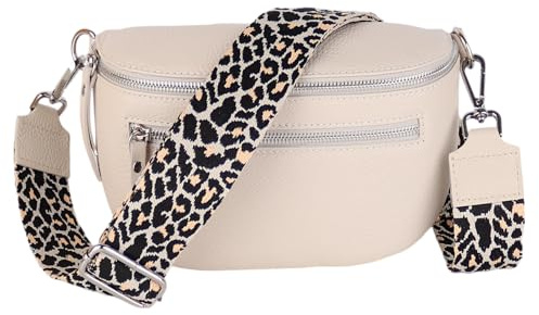 MIRROSI® Damen Bauchtasche Umhängetasche 27x14,5x8cm Damen, Made in Italy, aus Echtleder Tasche Echtes Leder, Brusttasche, Crossbody Bag,Bohemian Style (1 Tasche 2 Gurte)