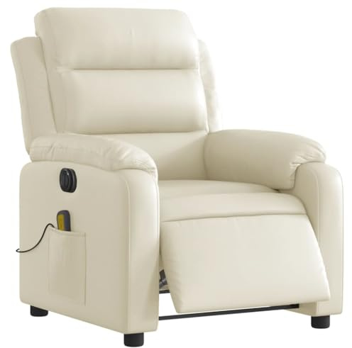 vidaXL Massagesessel Elektrisch, Sessel Verstellbare Rückenlehne Fußteil, Fernsehsessel Relaxsessel mit Liegefunktion, Liegesessel Polstersessel Ruhesessel, Creme Kunstleder