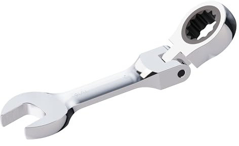 FOCMKEAS 11/16-In Stubby Flex-Head Ratcheting Combination Wrench SAE 72 Teeth 12 Point Ratchet Box Ended and Open End Spanner Tools, Anti-slip Flexible Head Gear Wrench, Heat-Treated CR-V(Sliver)