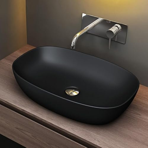 Mai & Mai Bathroom Sink Basin Countertop Wash Basin | Ceramic Rectangular Matt Schwarz | Modern Design Bathroom Vessel Sink | WDH：60x40x14 cm | Nano-Coating Brüssel104