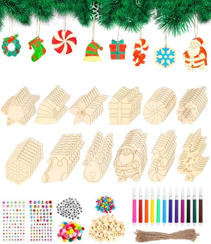 410 Piezas de Madera Pintadas de Navidad Colgantes de árboles de Navidad de Madera, Decoración de árboles de Navidad