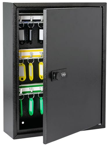 HMF 13642-02 Armario para llaves con código numérico, caja grande para llaves | 42 ganchos | 35 x 27 x 8 cm | negro