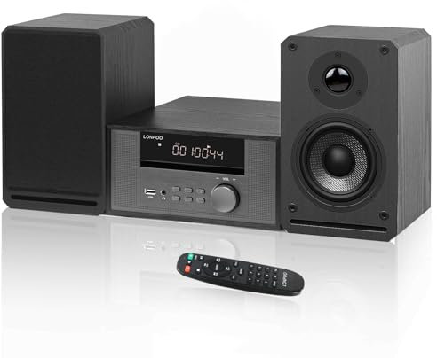LONPOO Stereoanlage Kompaktanlage Soundbox 100W Lautsprechersystem mit CD-Player, Bluetooth, UKW-Radio, USB/AUX-Eingang, Kopfhöreranschluss (LP-609H)