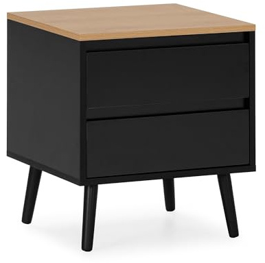 HOMN LIVING Mesita de Noche Desi 2 cajones Color Negro, 45 cm (Ancho) 40 cm (Profundo) 50 cm (Altura)
