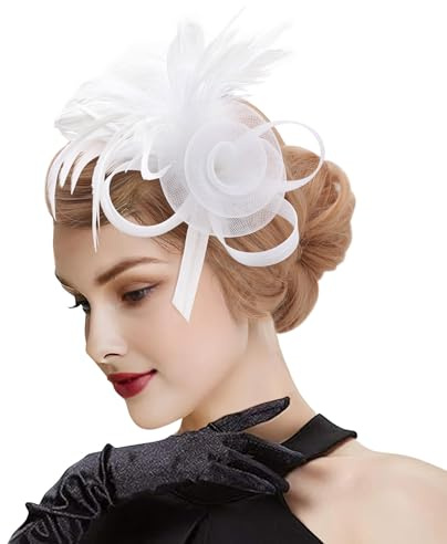 DRESHOW Fascinator Hüte für Damen Pillbox Hut mit Schleier Stirnband und Einer Gegabelten Clip Tea Party Kopfbedeckung