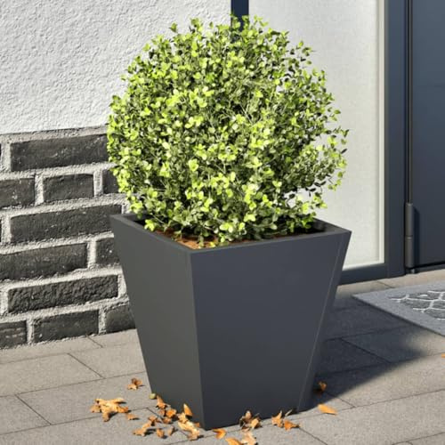 IKAYAA 2 Unidades Macetero Alto 30 x 30 x 30 cm Diseño Moderno para Plantas de Interior y Exterior, Maceta Grande de Acero, Jardinera Alta Acero/Antracita