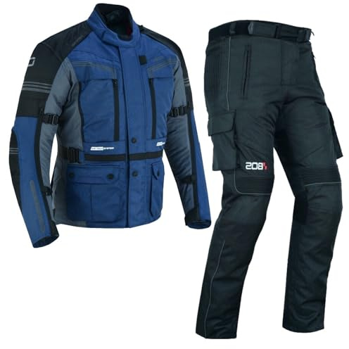 BOSmoto Motorrad Textil-Kombi mit Lüftungs Biker Motorrad Touring Jacke und Hose Herren Motorrad Kombi,Biker Motorrad Adventure Textil Kombi,Motorradkombi (BLUE, M)
