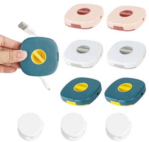 WATUNID 6 avvolgicavi, gestione dei cavi retrattili con 3 supporti adesivi da scrivania, avvolgicavo portatile, organizer versatile per cavi USB, cavi di ricarica, piccoli accessori