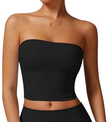 AOWVUTS Crop Top Donna Sexy Estiva Tube Top Y2K Slim Fit Tank Top Senza Maniche Canottiera Corto Sportiva Basic Tubo Fascia Aderente Sottogiacca Moda Senza Spalline Tinta Unita Shirt