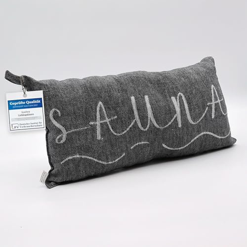 sositex | 1 Premium Saunakissen Lieblingskissen Reisekissen | Design: BANGA | Maße: 45 x 22 cm, 100% Leinen Hängematte, Strand oder Picknick (schwarz/Weiss)