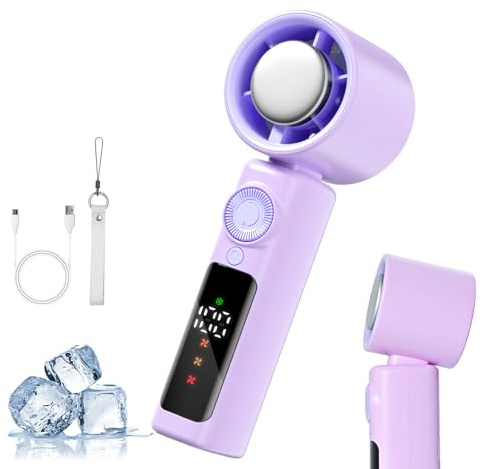 COCOSY Ventilador portátil de mano USB con refrigeración de contacto -20 ℃, 199 velocidades Turbo 10 m/s, ventilador recargable 4000 mAh, ideal para escritorio, oficina, dormitorio y viajes – Rosa