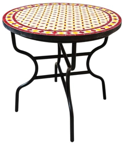 Giralda Natural, tavolo da giardino con mosaico marocchino, diametro 80 cm, pieghevole, rotondo, pieghevole, a mosaico, mediterraneo, pieghevole, per balcone o giardino, colore bordeaux, 80 cm