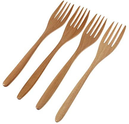 LIGIGWASH 4piezas Tenedor De Madera Para Ensalada y Saltear Herramientas Cocina Mango Redondo