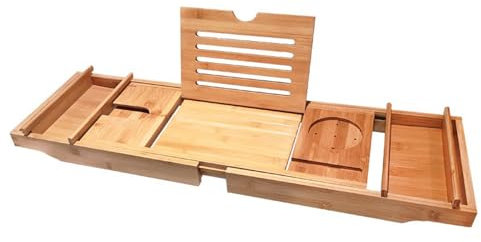 XXYLC Teleskopisches Badewannenbretter, Badezimmerzubehör Badewannenregal Badewannen Brücke Ausziehbar, Verstellbar 75-109Cm, Für Ipad, Bücher, Handtuch Und Weinglas(Size:Double Box,Color:Bamboo)