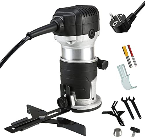 Fresatrice per Legno, Trimmer manuale elettrico for legno 6 velocità Lavorazione del legno Incisione Scanalatura Rifilatura Macchina for intagliare a mano Router for legno 2000W 1/4 8 mm(Noir)
