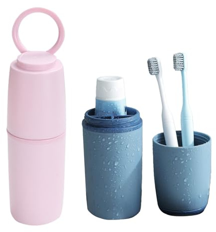 Geonoy Toothbrush Case for Traveling | Tooth Brush Travel Case Mouth Rinse Cups, Storage Box Organizer for RV Camping Business Trip Outdoor Traveling Women Men Toothpaste
