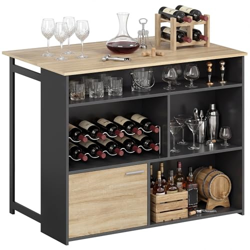 HOMCOM Tavolo bar allungabile con ribalta, tavolo da cucina alto, 1 armadio con anta e 4 vani a giorno, stile moderno, per piccoli spazi, sala da pranzo, soggiorno, 116 x 79,6 x 90,5 cm, nero