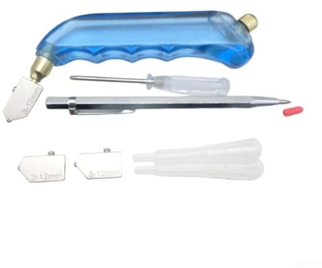 Glass Cutting Tool Kit with Oil Feed Glass Cutter, Engraving Pen, Screwdriver and Oil Dropper for Mirrors, Stained Glass, Tiles, Cemented Carbide Wheel, Metal Body(B)