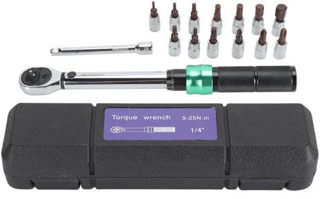 ZLXCAOB Juego de llaves de torsión de 15 piezas Llaves multifuncionales de acero inoxidable 1/4 de accionamiento 5-25 Nm Negro