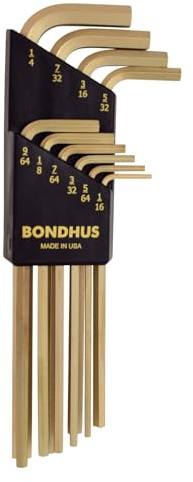 Bondhus 38138 Juego de 10 Hex llaves acodadas con GoldGuard? Acabado, larga duración, tamaños 1/16 – 1/4-inch