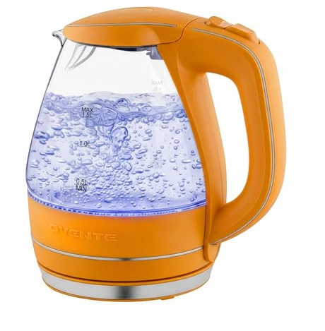 OVENTE 1.5L Glass Electric Kettle Water Boiler, Orange KG83O