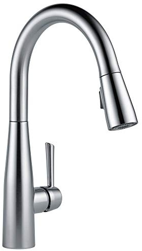 Delta Essa Brushed Nickel Kitchen Faucet with Pull Down Sprayer, Modern Single Hole Kitchen Sink Faucet, Single Handle, Arctic Stainless 9113-AR-DST