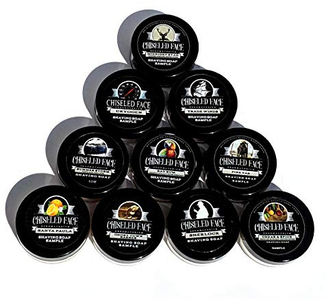 Shaving Soap Sampler by Chiseled Face — Santa Paula, Pine Tar, Sherlock, Cedar & Spice, Summer Storm, Trade Winds, Ghost Town Barber, Cryogen, and Midnight Stag — Handmade Shaving Soap
