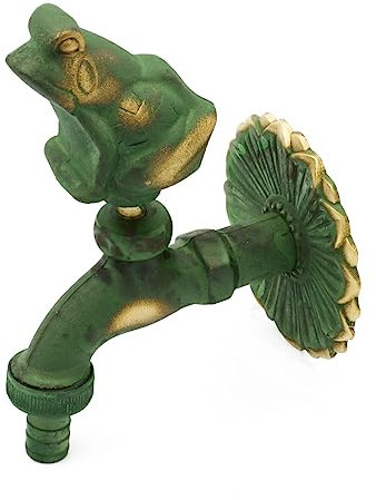 Stabilo-Sanitaer Nostalgie-Auslaufventil 1/2 Zoll, Garten Wasserhahn Antik Messing-patiniert mit Tiermotiv Frosch, Langem Wandabstand und massiver Wandrosette