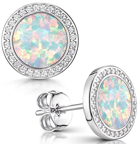 Damen Ohrstecker Silber 925 Ohrringe Ø9mm mit Edelstein und Zirkonia SO-394 | runde flache Echtsilber Stecker für Damen in Geschenk Box von MATERIA by Matthias Wagner